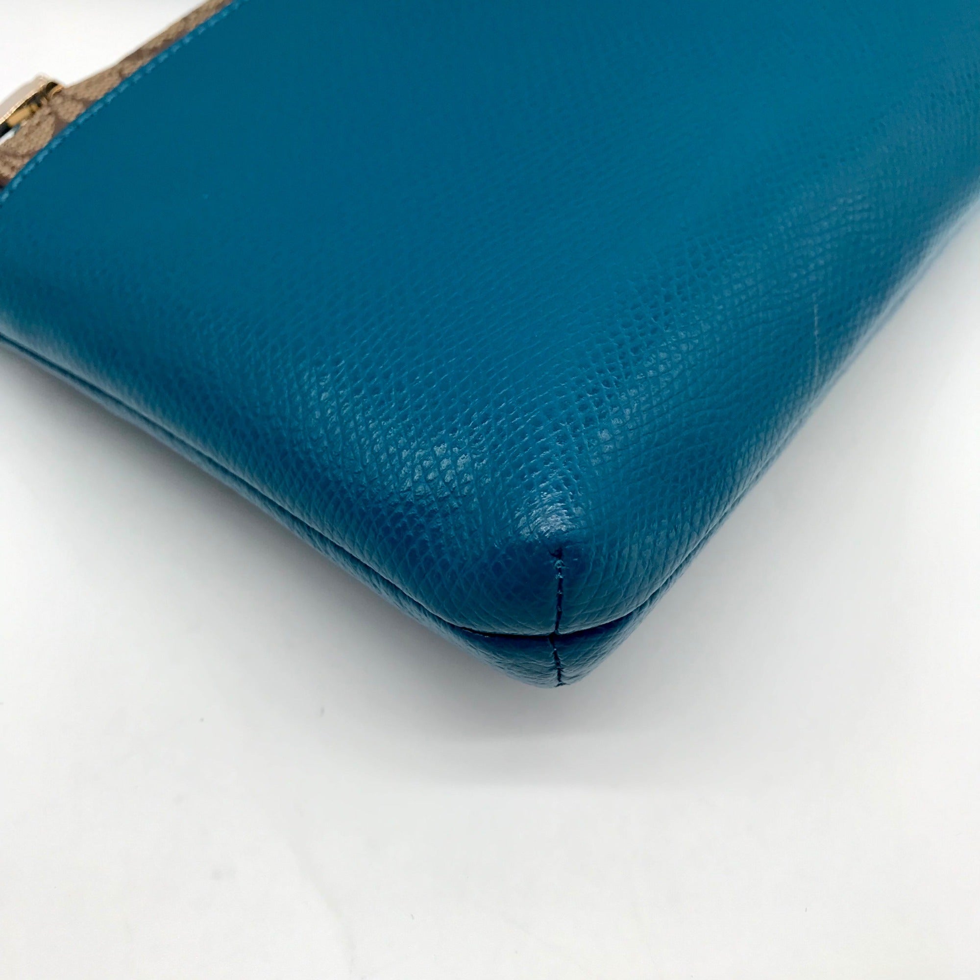 Coach Teal Crossgrain Leather Pop Pouch