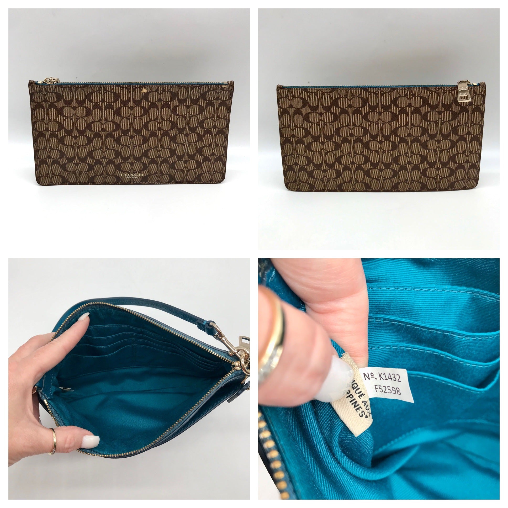 Coach Teal Crossgrain Leather Pop Pouch