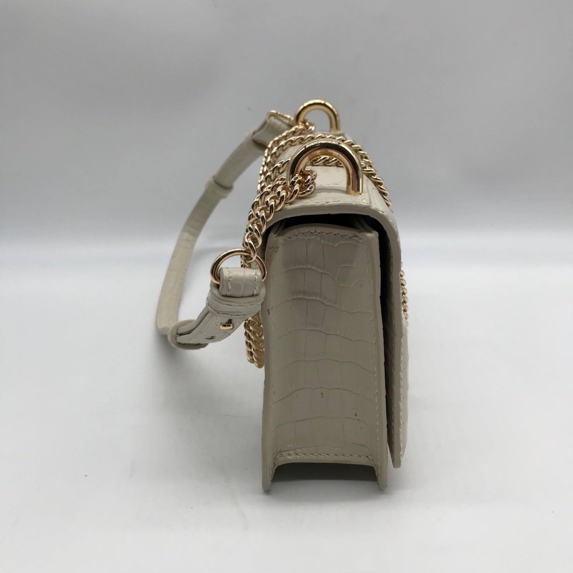 Oroton Ivory Embossed Leather Forte Micro Crossbody Clutch