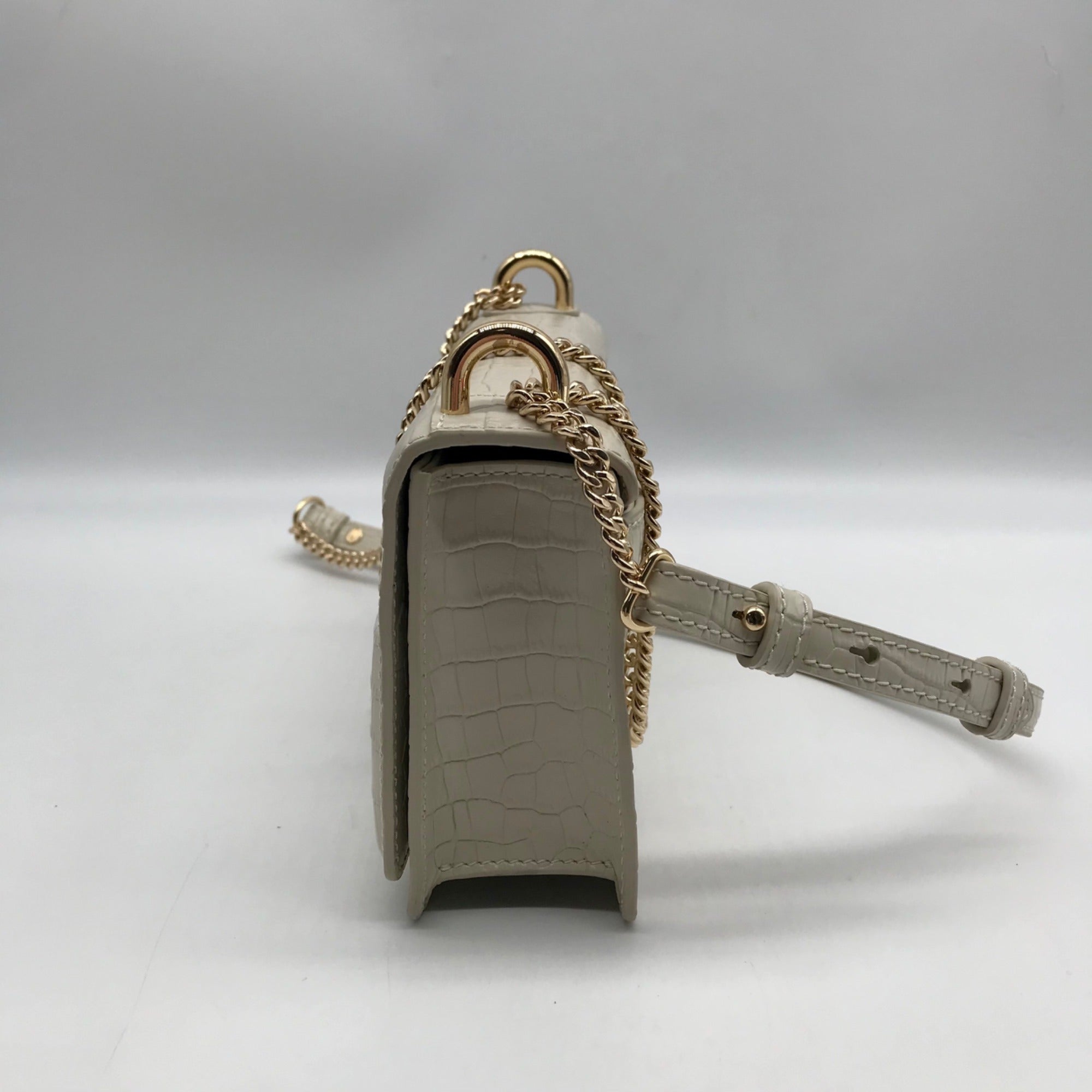 Oroton Ivory Embossed Leather Forte Micro Crossbody Clutch
