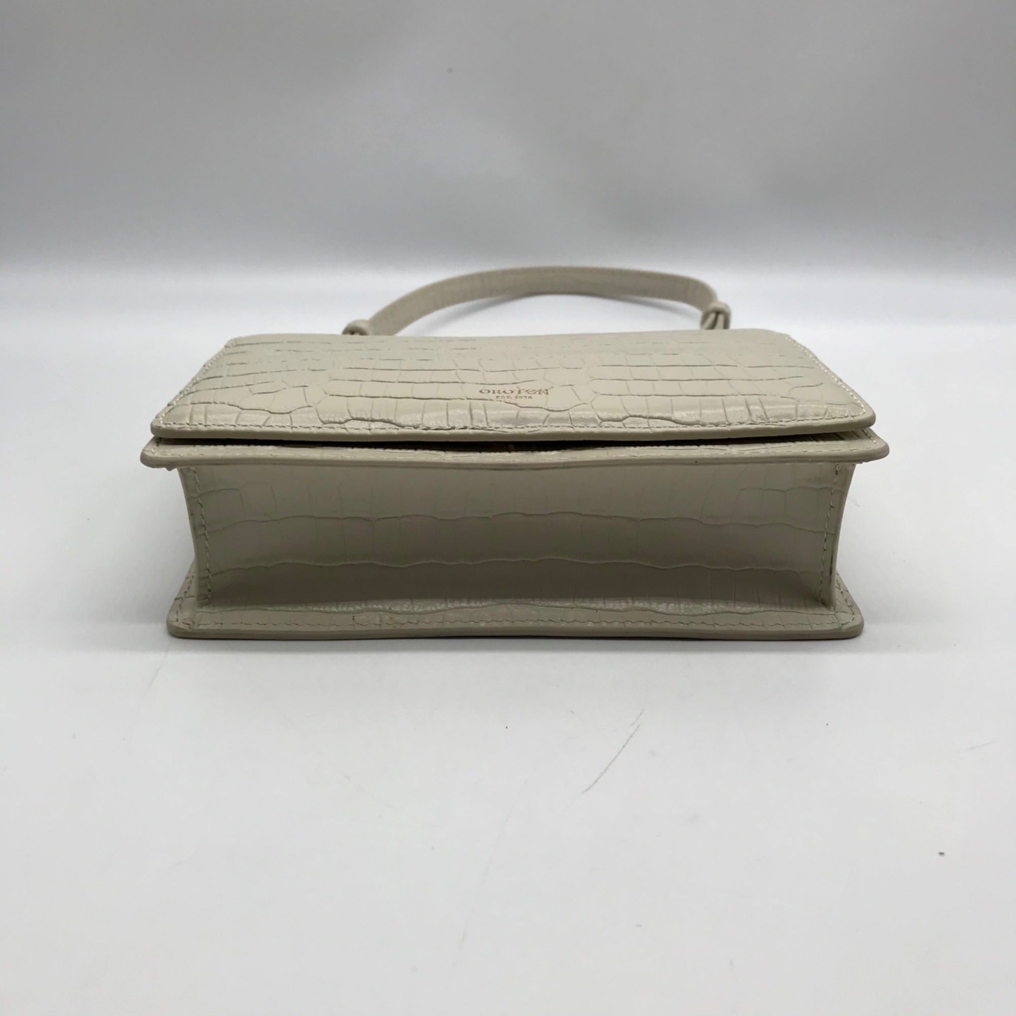 Oroton Ivory Embossed Leather Forte Micro Crossbody Clutch