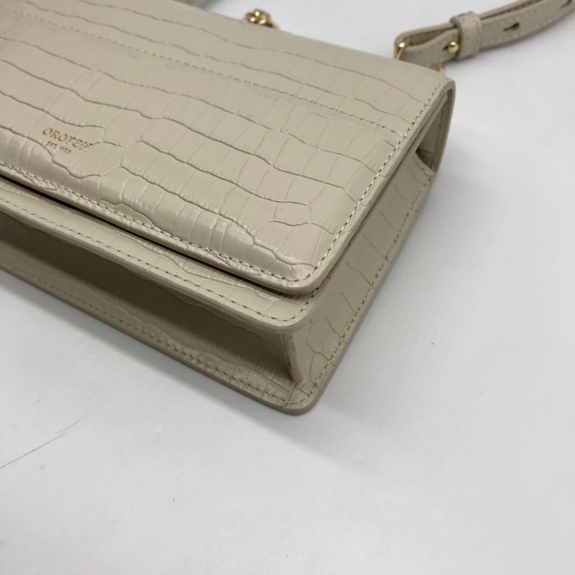 Oroton Ivory Embossed Leather Forte Micro Crossbody Clutch