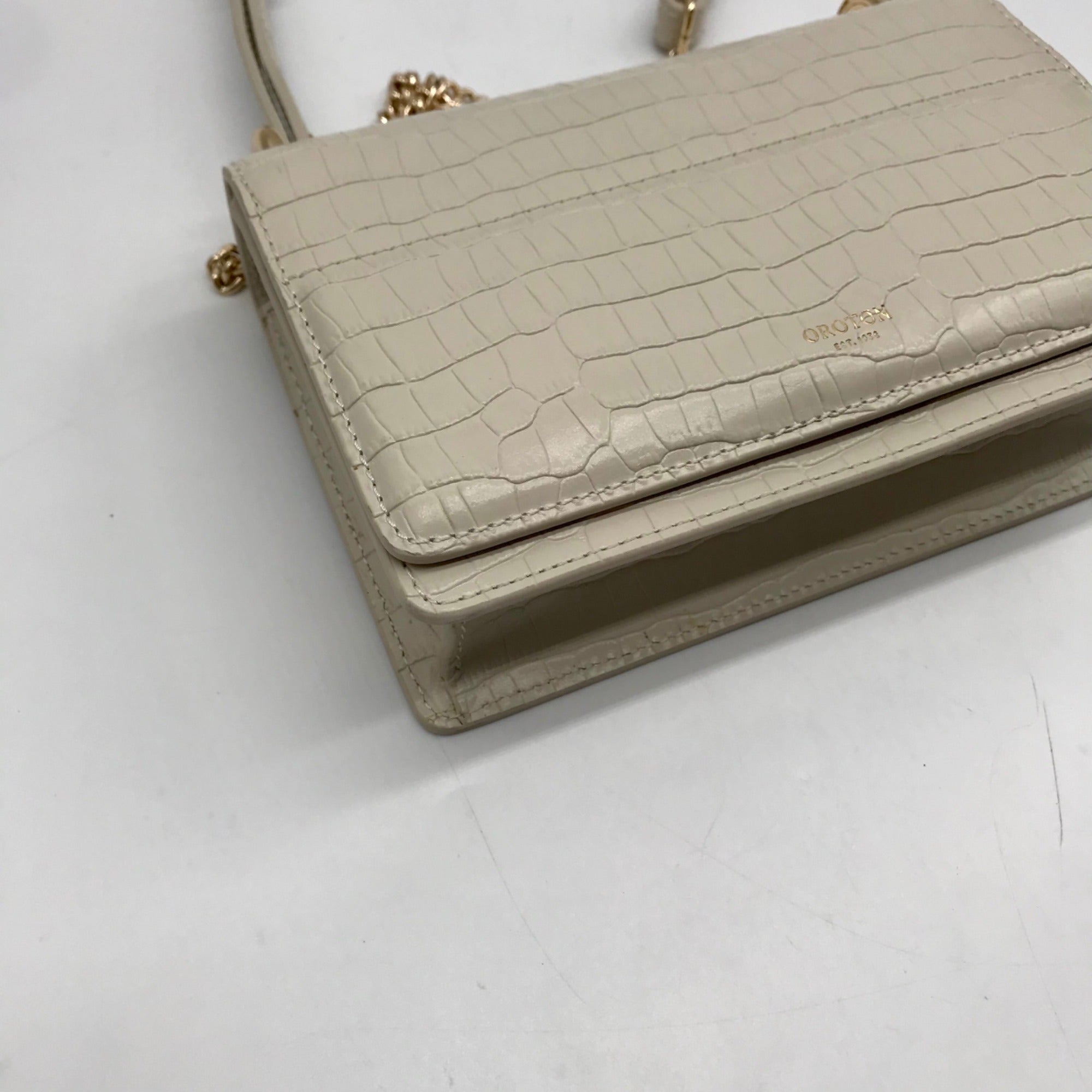 Oroton Ivory Embossed Leather Forte Micro Crossbody Clutch