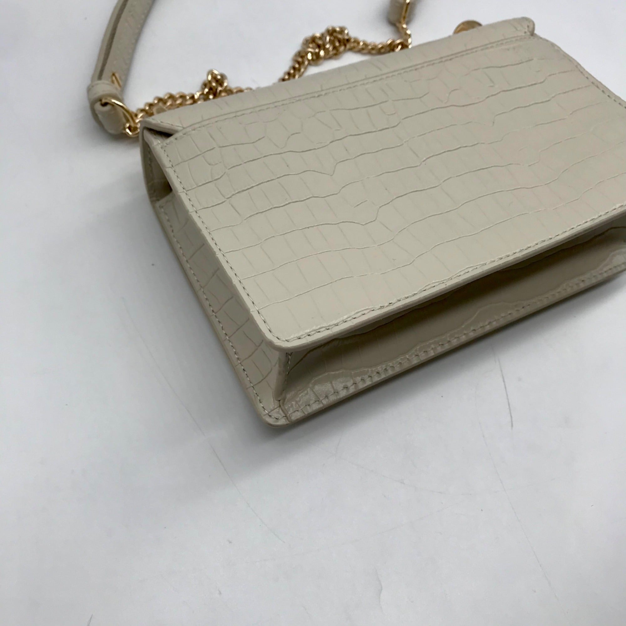 Oroton Ivory Embossed Leather Forte Micro Crossbody Clutch