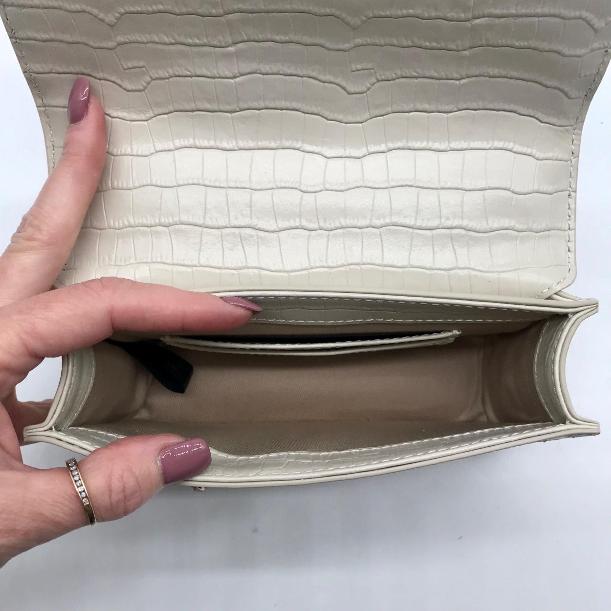 Oroton Ivory Embossed Leather Forte Micro Crossbody Clutch