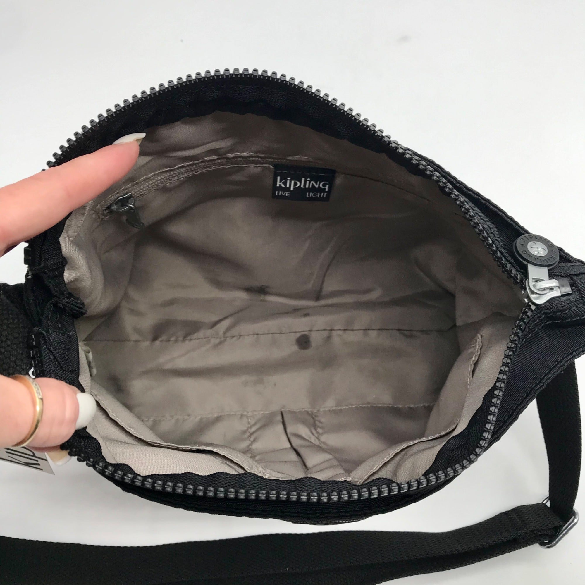 Kipling Black Noir Nylon Multipocket Angie Shoulder Bag