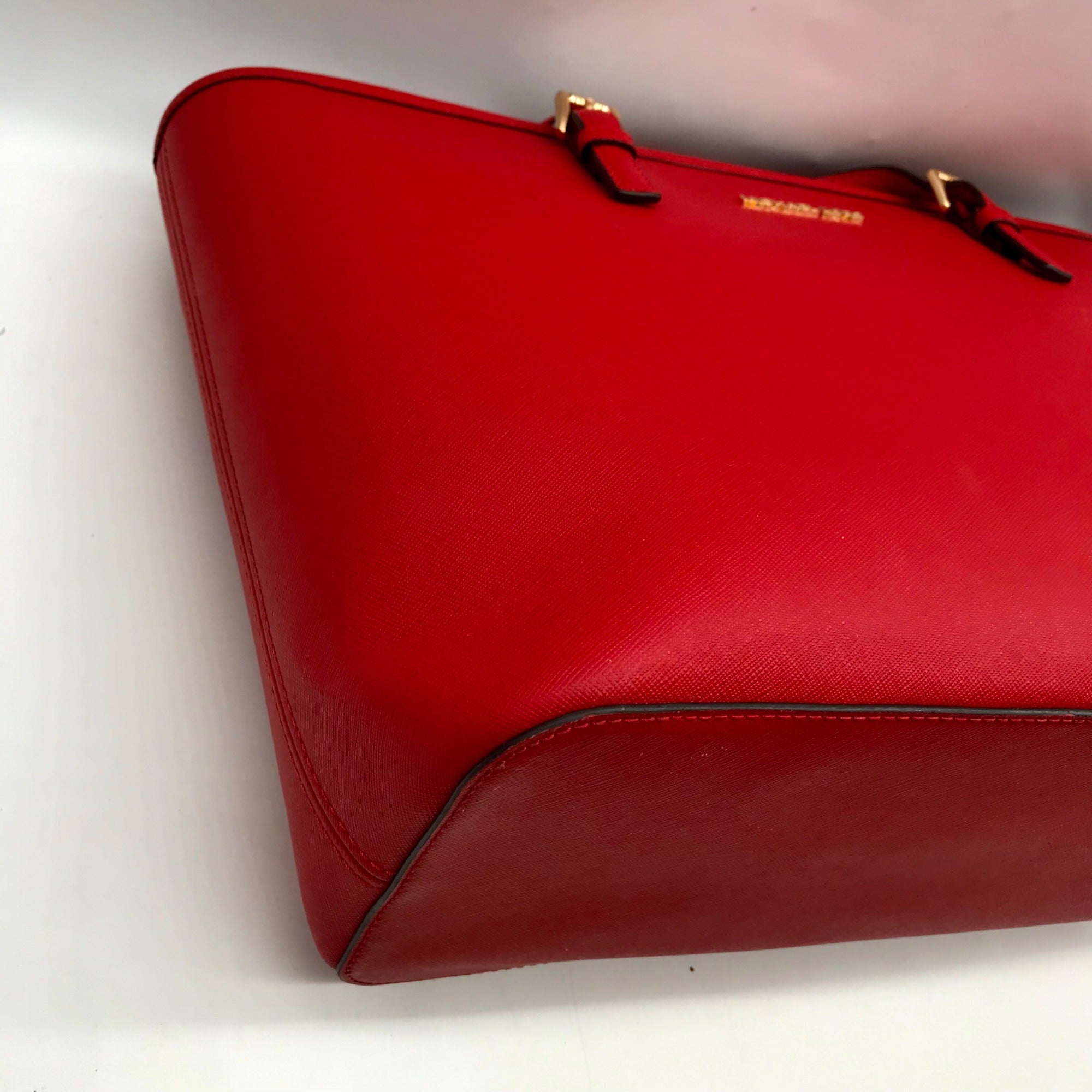 Michael Kors Red Saffiano Leather Jet Set Tote Bag