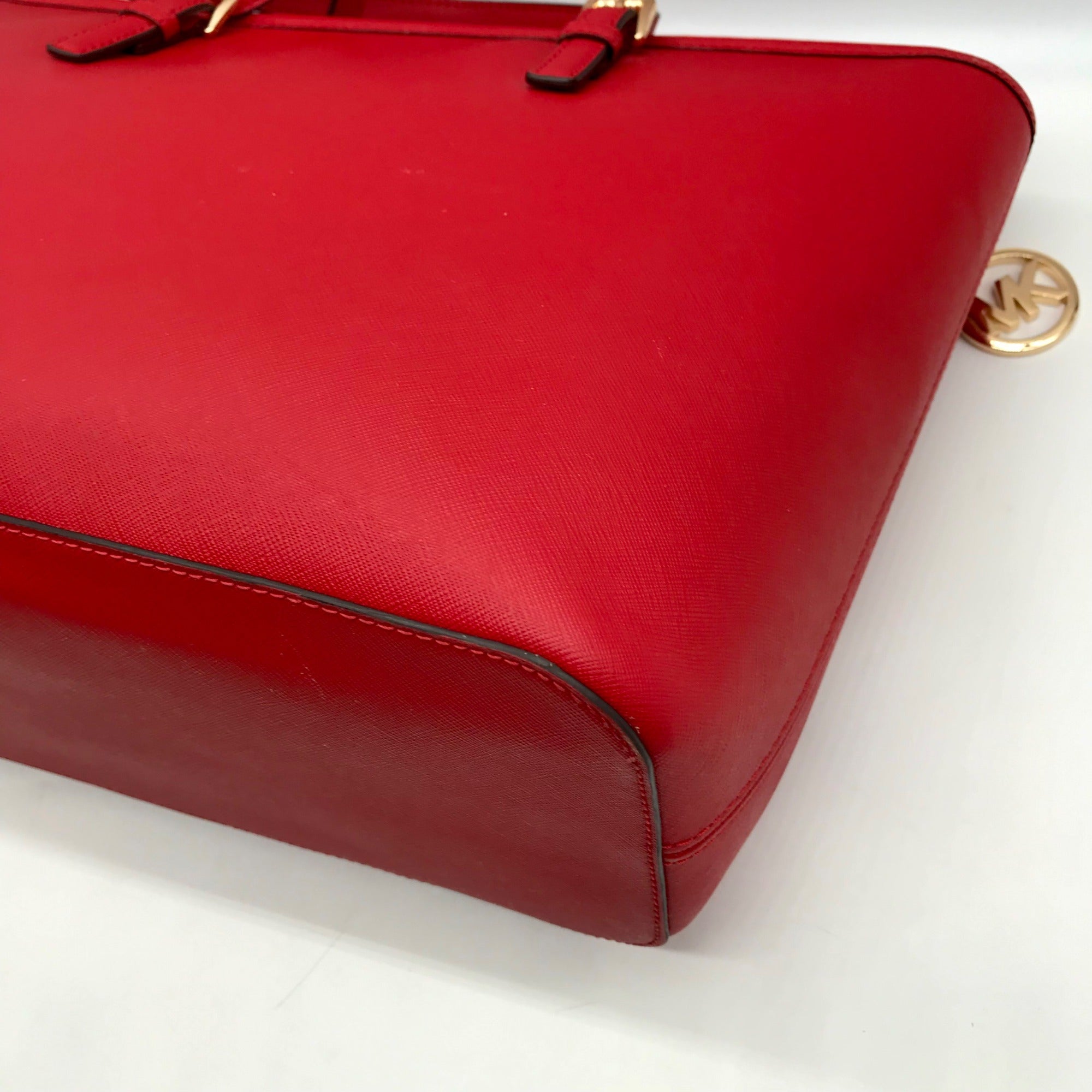 Michael Kors Red Saffiano Leather Jet Set Tote Bag