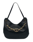 Valentino Garavani Black Leather V Logo Moon Tote Bag