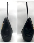 Valentino Garavani Black Leather V Logo Moon Tote Bag