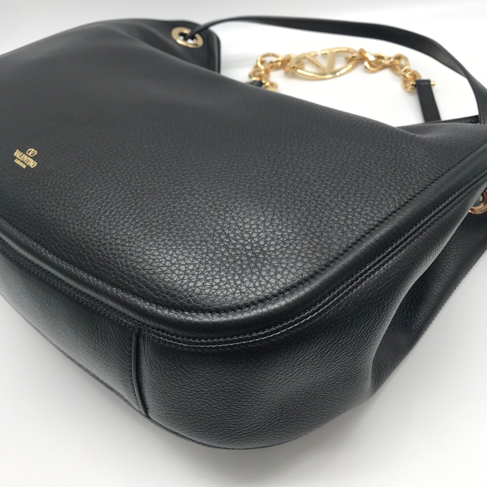 Valentino Garavani Black Leather V Logo Moon Tote Bag