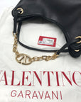 Valentino Garavani Black Leather V Logo Moon Tote Bag