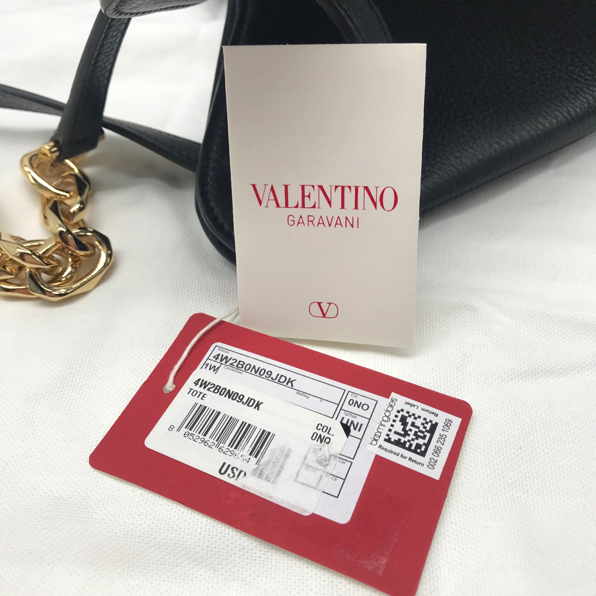 Valentino Garavani Black Leather V Logo Moon Tote Bag