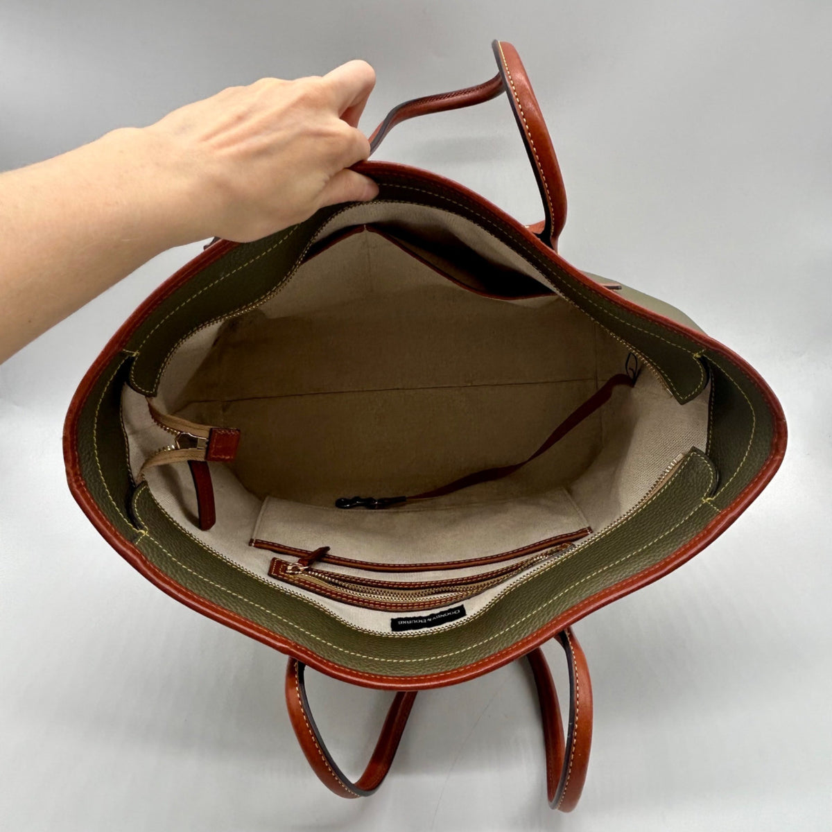 Dooney &amp; Bourke Olive Green Pebbled Leather Tote Bag