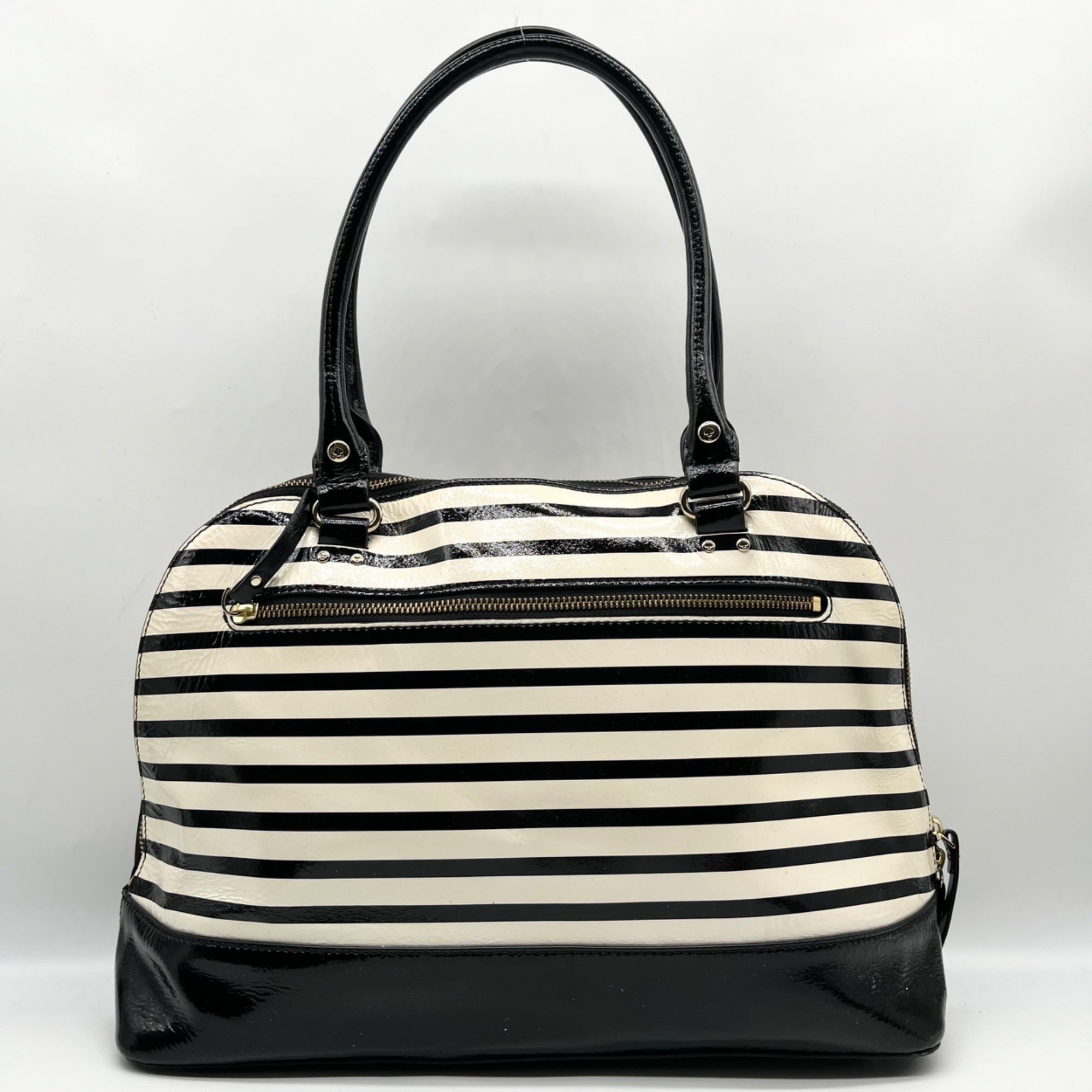 Kate Spade Black And White Patent Leather Rachelle Wellesley Striped Satchel