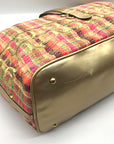 Tous Multicolor Plaid Fabric & Raffia Shopper Tote