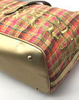 Tous Multicolor Plaid Fabric & Raffia Shopper Tote