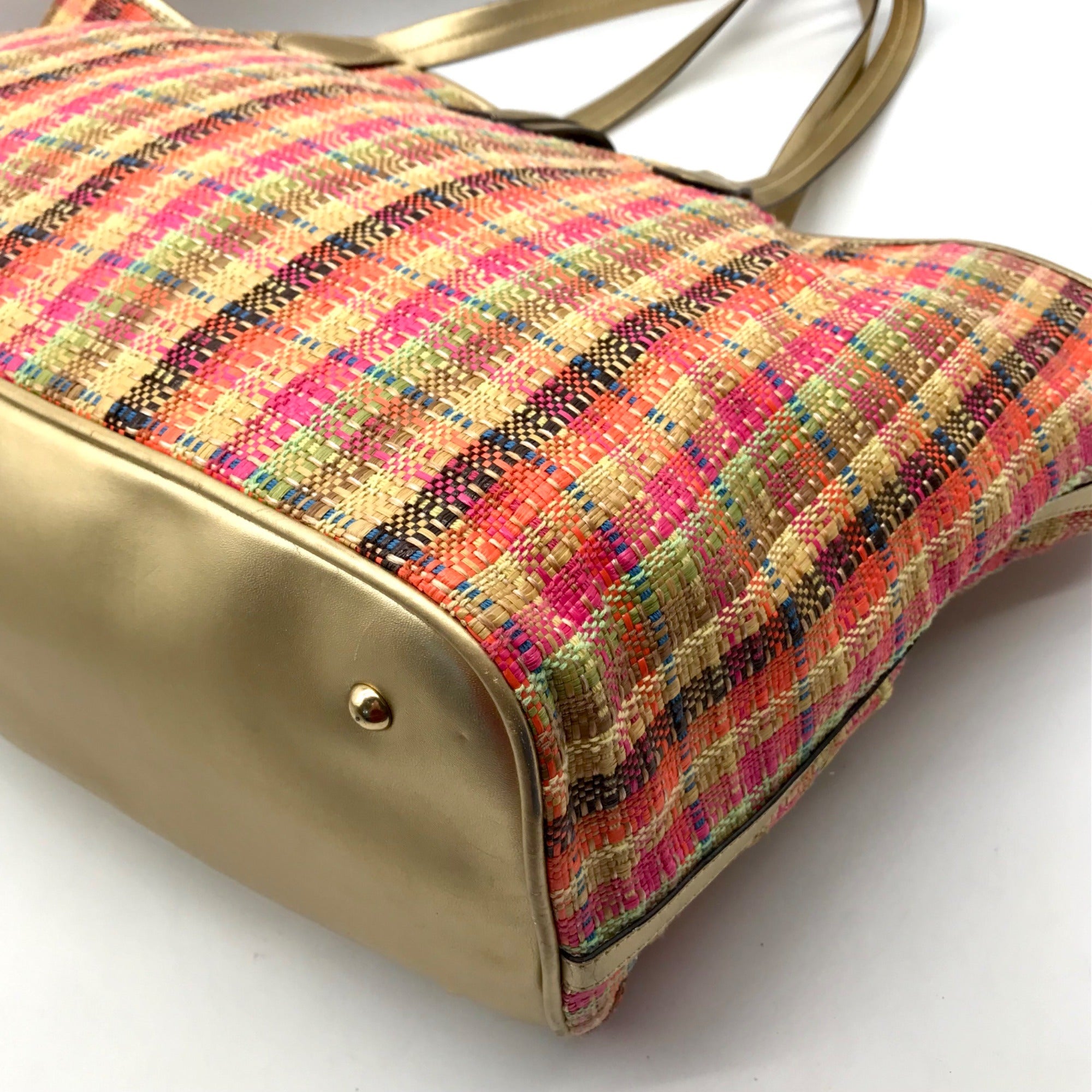 Tous Multicolor Plaid Fabric &amp; Raffia Shopper Tote