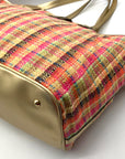 Tous Multicolor Plaid Fabric & Raffia Shopper Tote