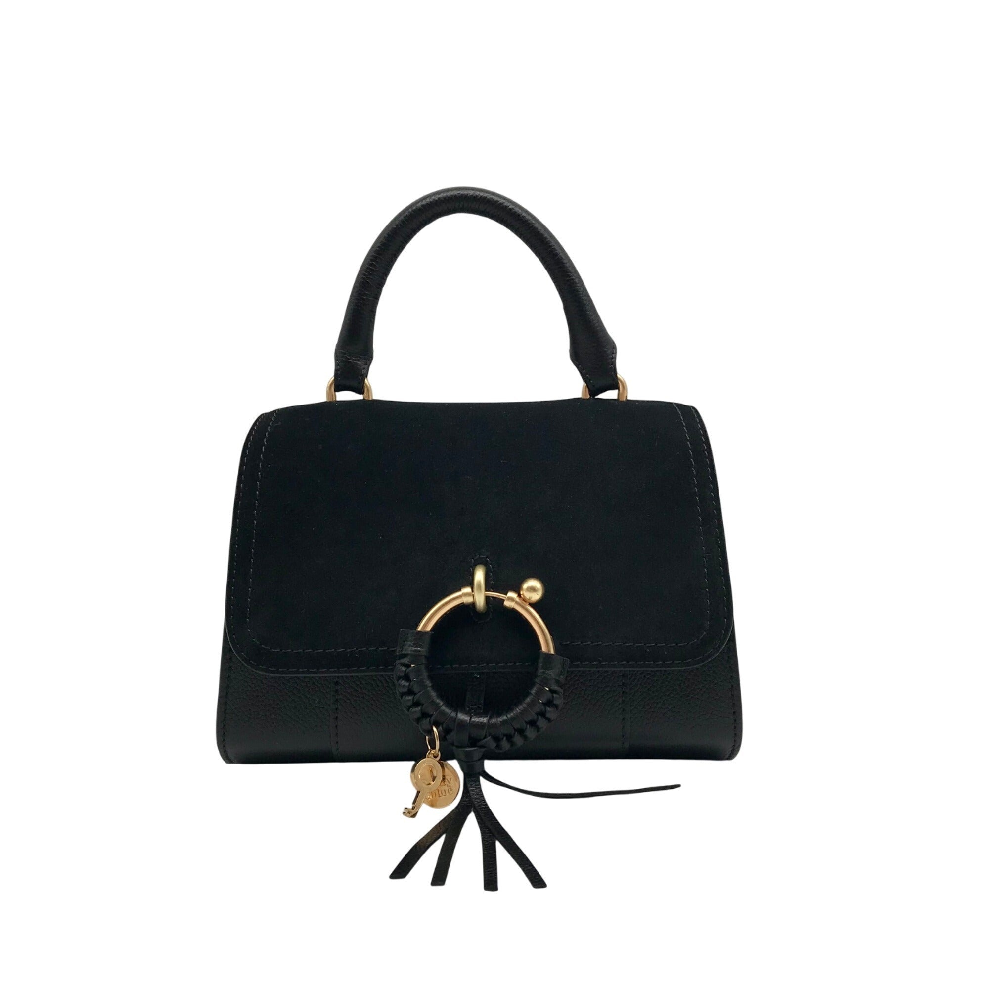 See by Chloé Joan Ladylike Black Leather &amp; Suede Top Handle Satchel