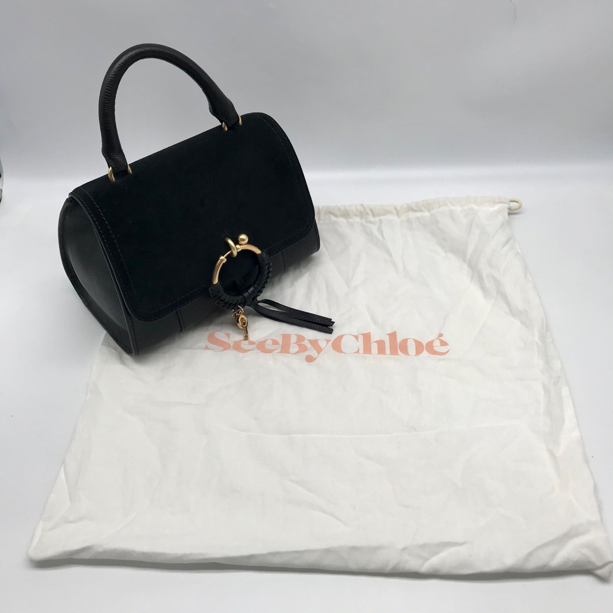 See by Chloé Joan Ladylike Black Leather &amp; Suede Top Handle Satchel