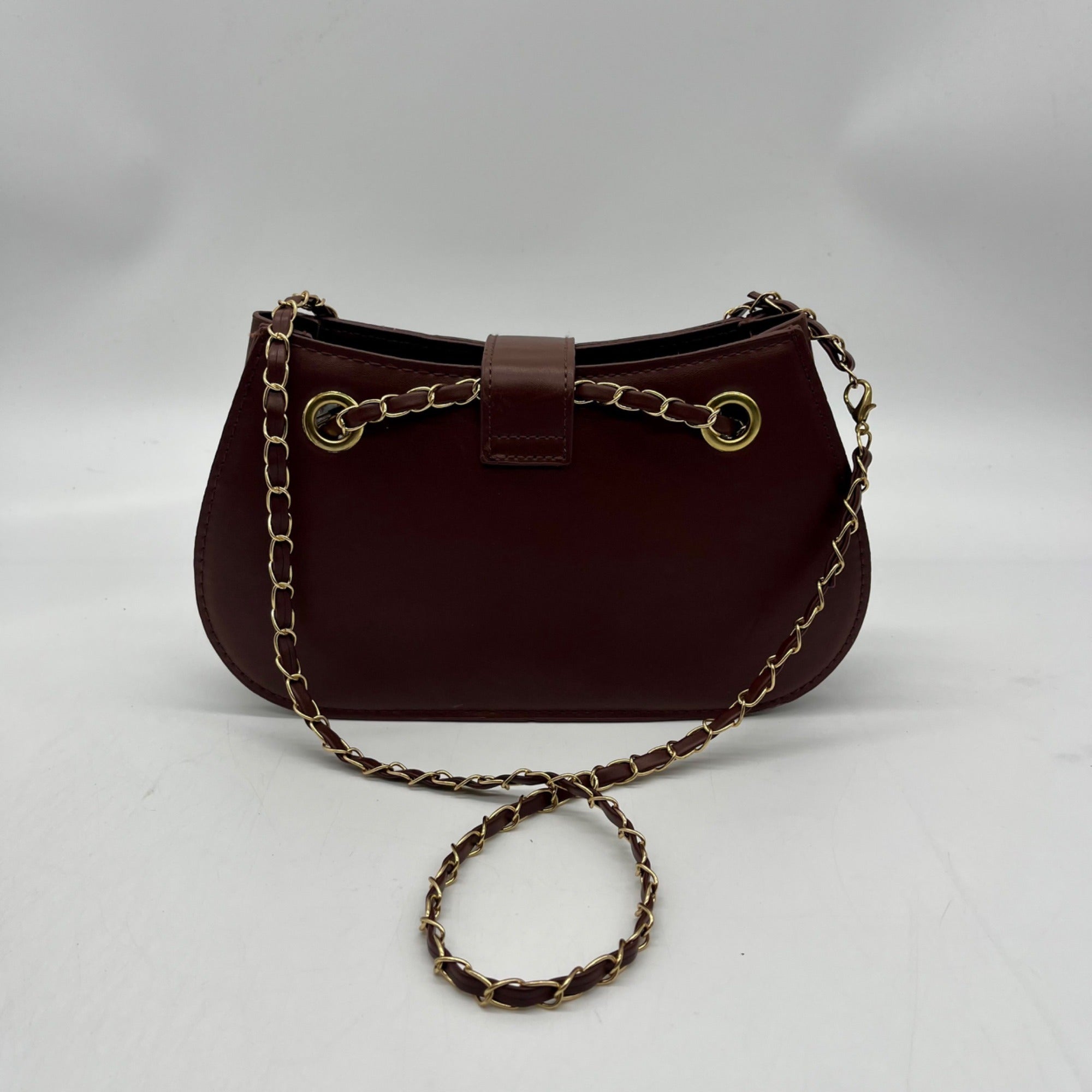 MMS Brand  White/Brown Faux Leather Quilted Chain Shoulder Bag