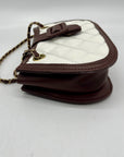 MMS Brand  White/Brown Faux Leather Quilted Chain Shoulder Bag