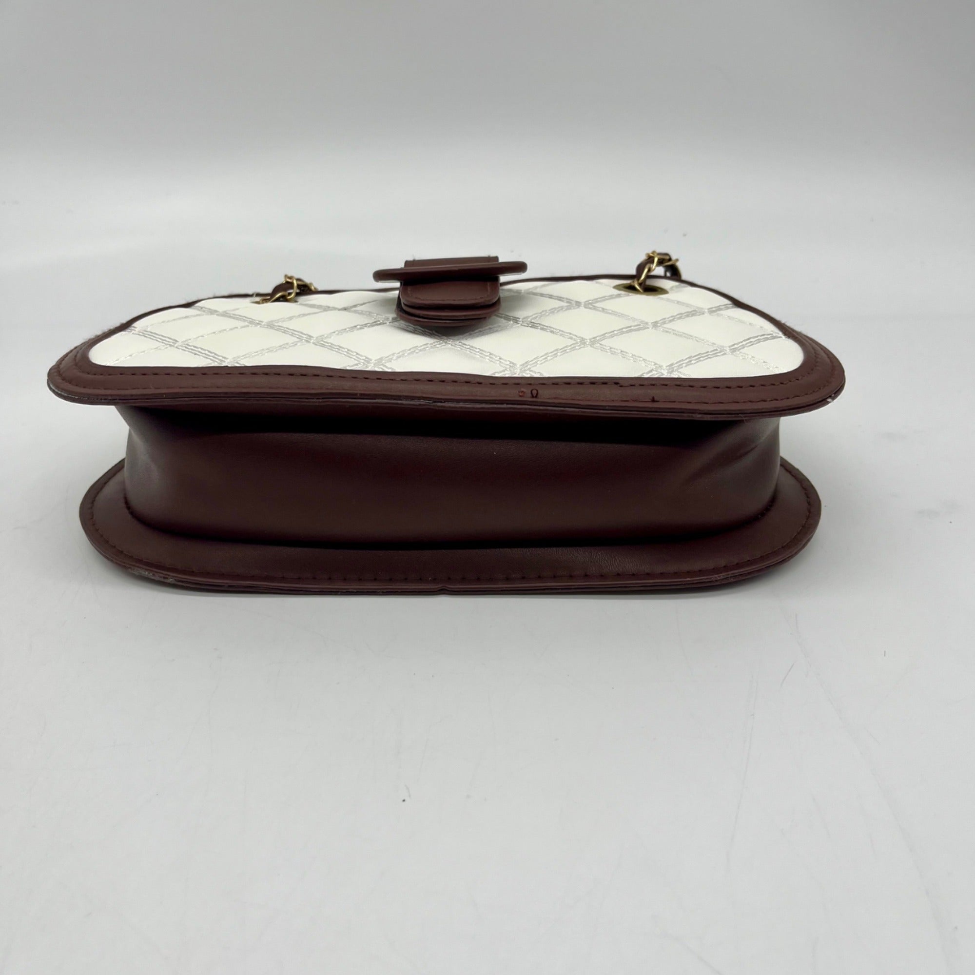 MMS Brand  White/Brown Faux Leather Quilted Chain Shoulder Bag