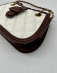 MMS Brand  White/Brown Faux Leather Quilted Chain Shoulder Bag