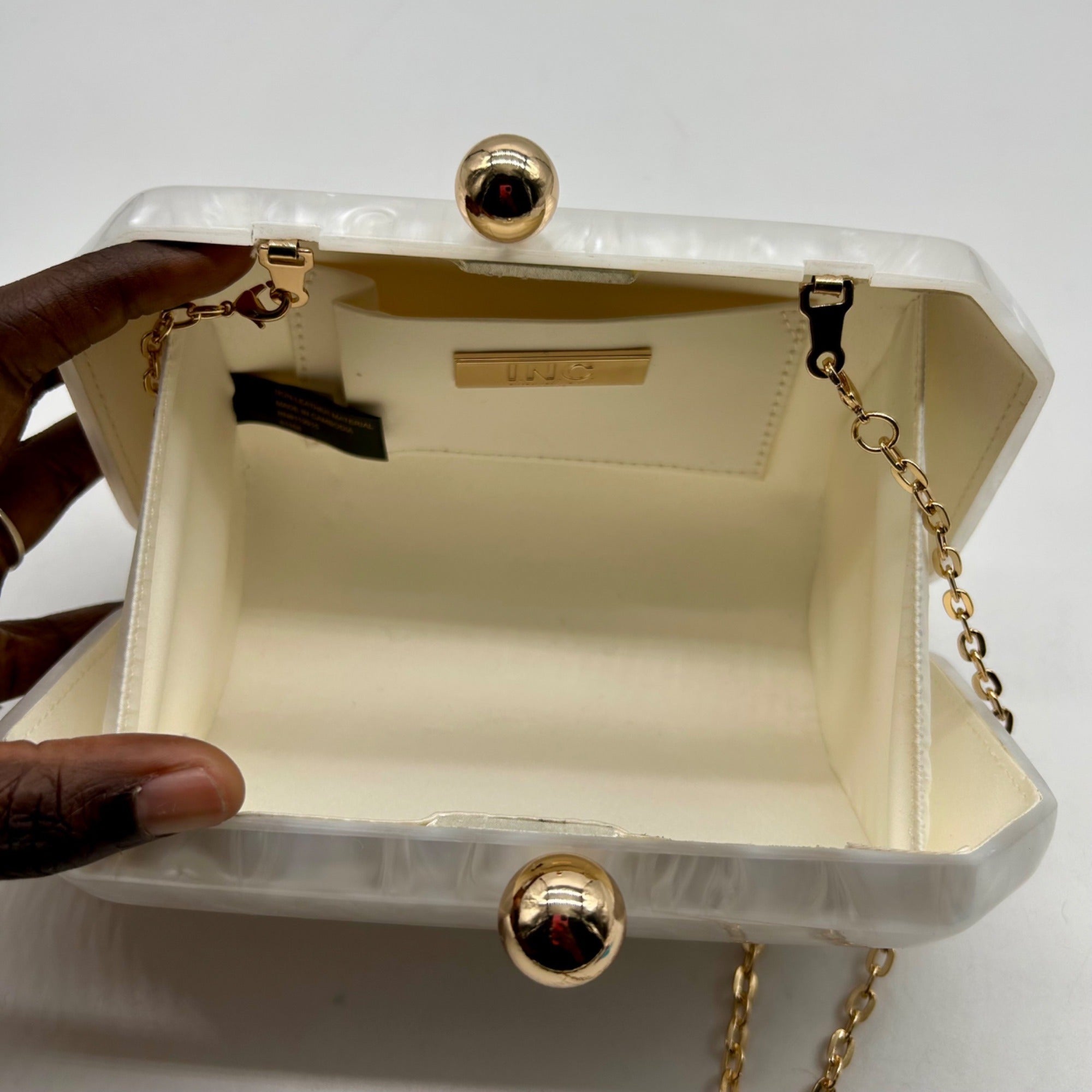 I.N.C. Pearl Acrylic Box Clutch Bag