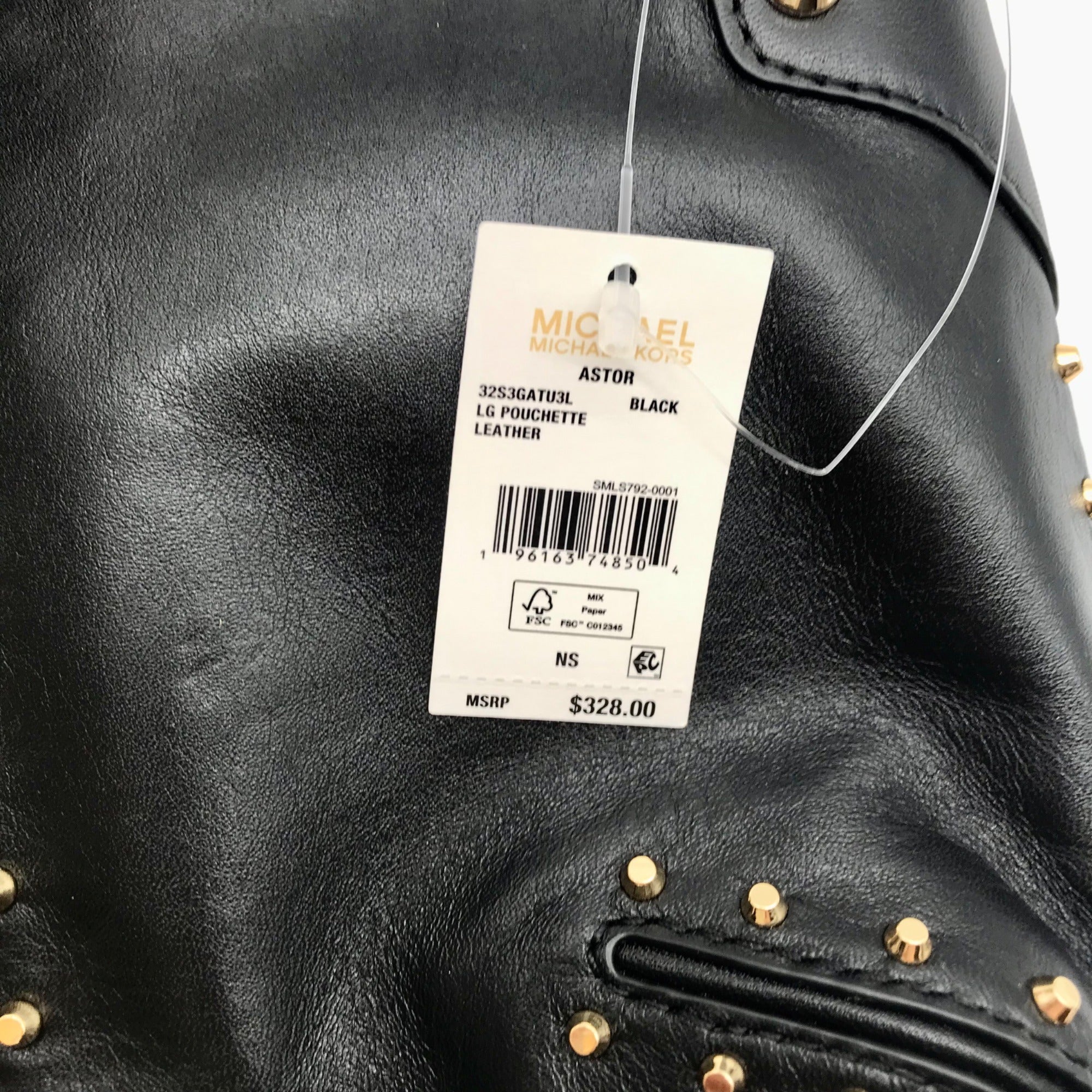 Michael Kors Black Leather Studded Astor Pouchette