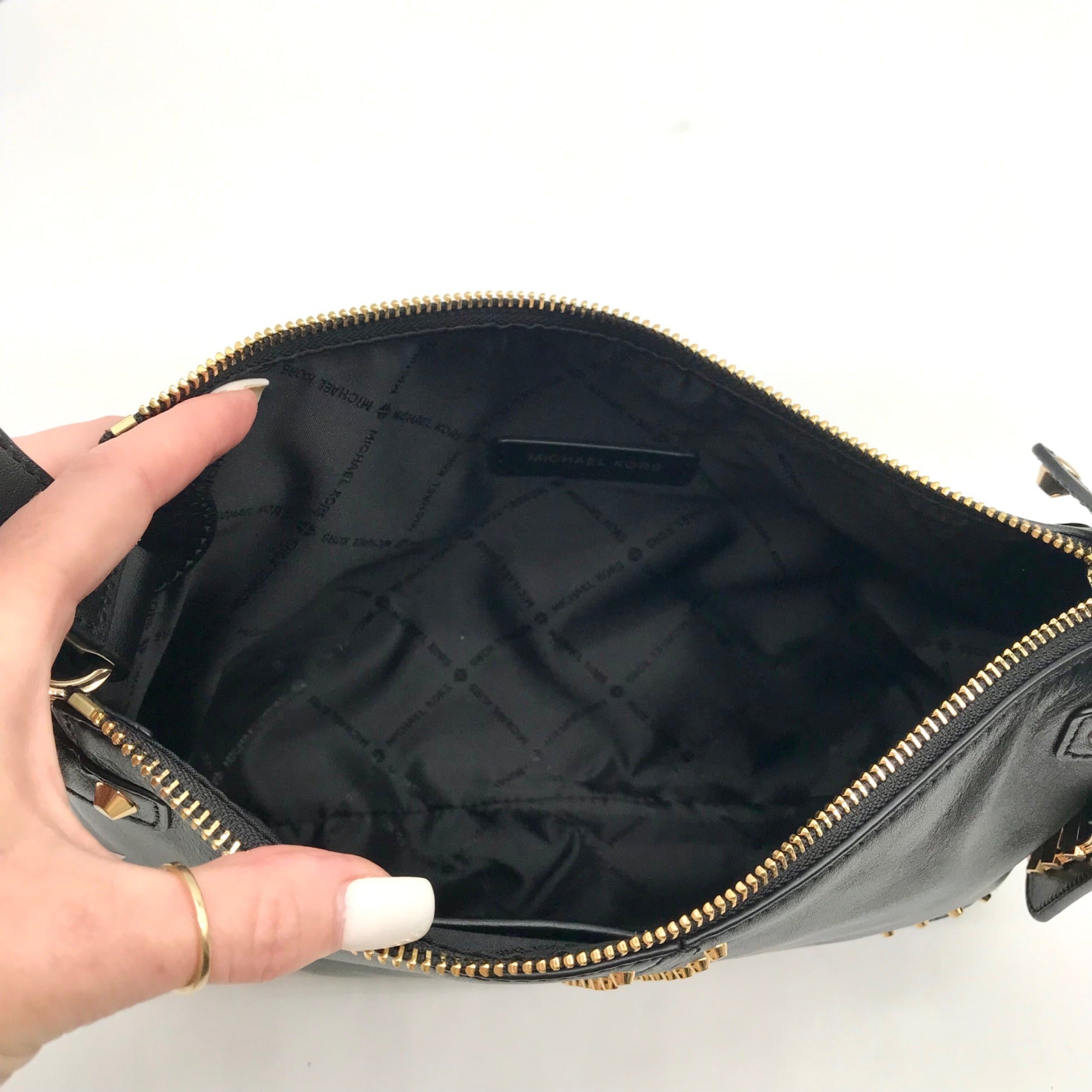 Michael Kors Black Leather Studded Astor Pouchette