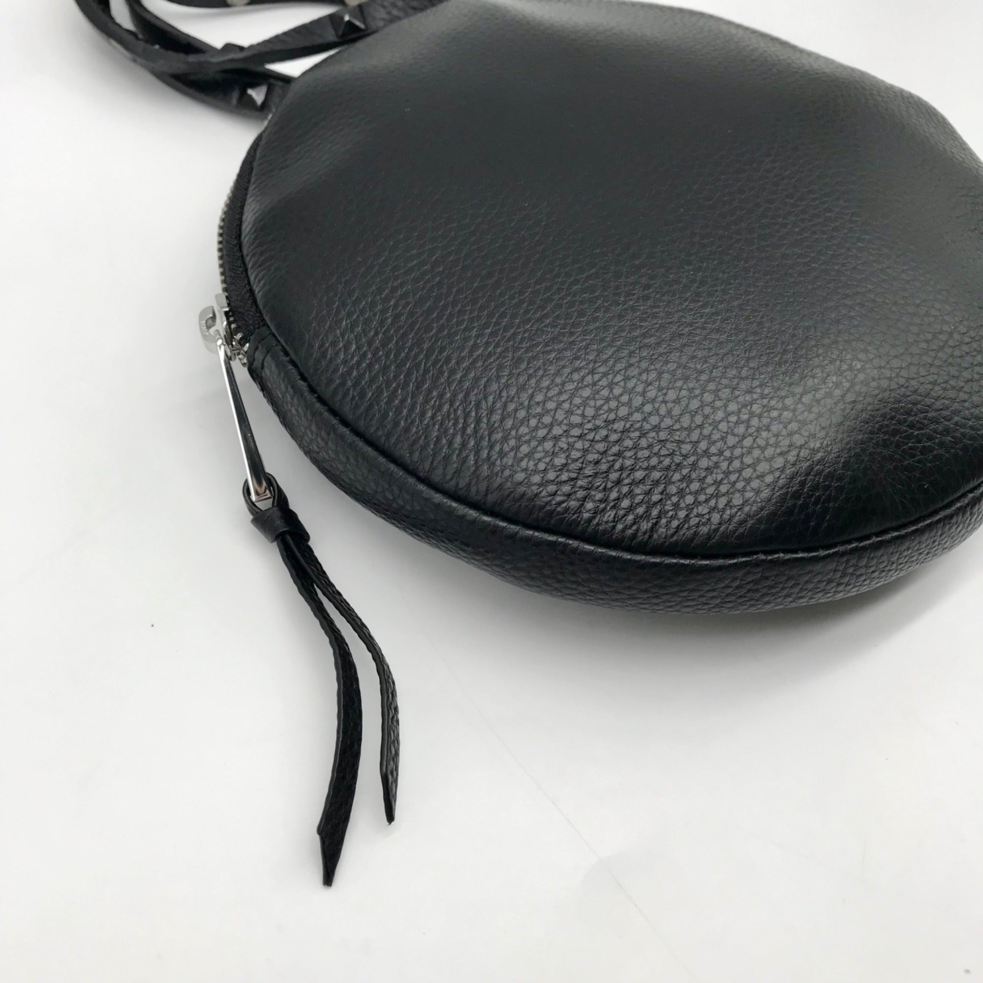 Bandolier Black Leather Mini Round Crossbody Bag