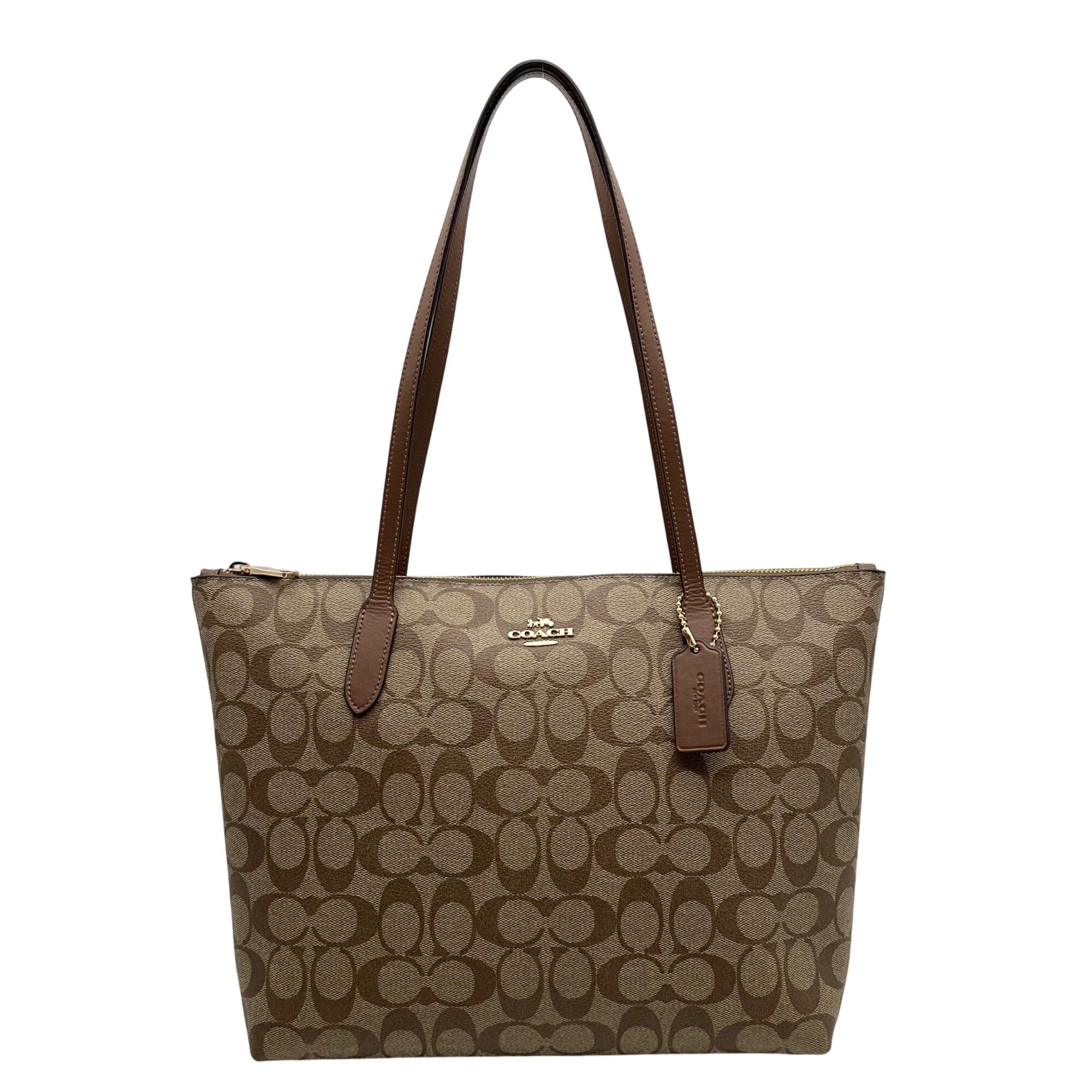 Coach Brown Coated Canvas Zip Top Tote Bag 4455