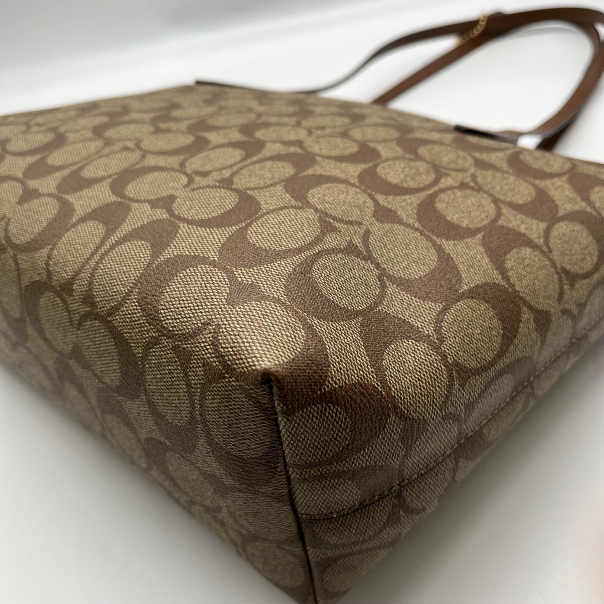 Coach Brown Coated Canvas Zip Top Tote Bag 4455