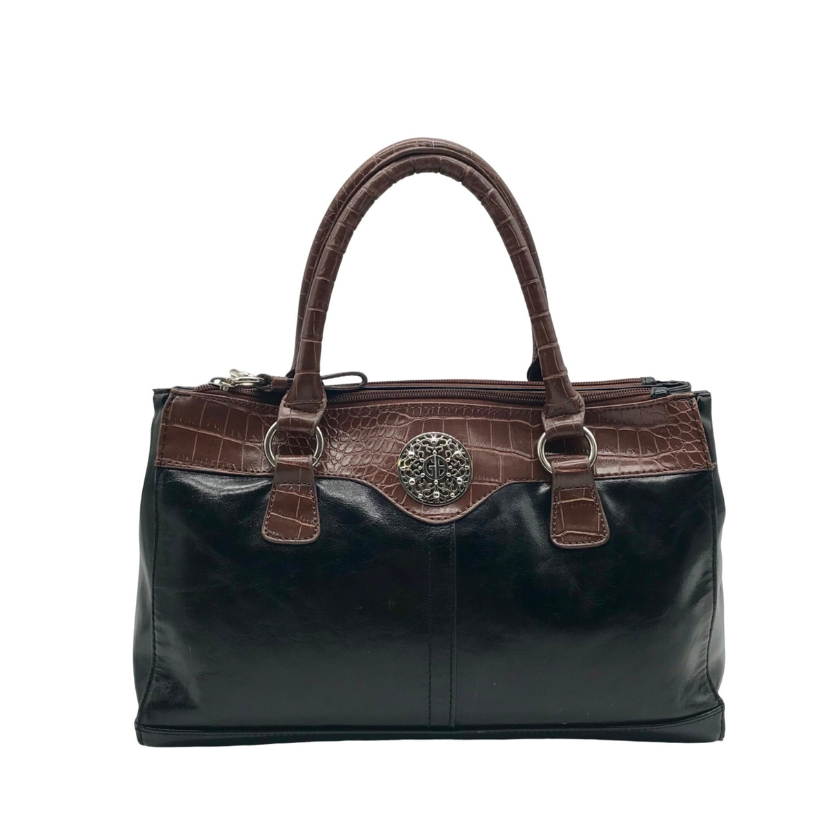 Giani Bernini Black And Brown Faux Leather Satchel Handbag