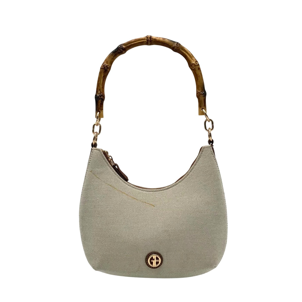 Giani Bernini Cream Linen Bamboo Handle Hobo Bag