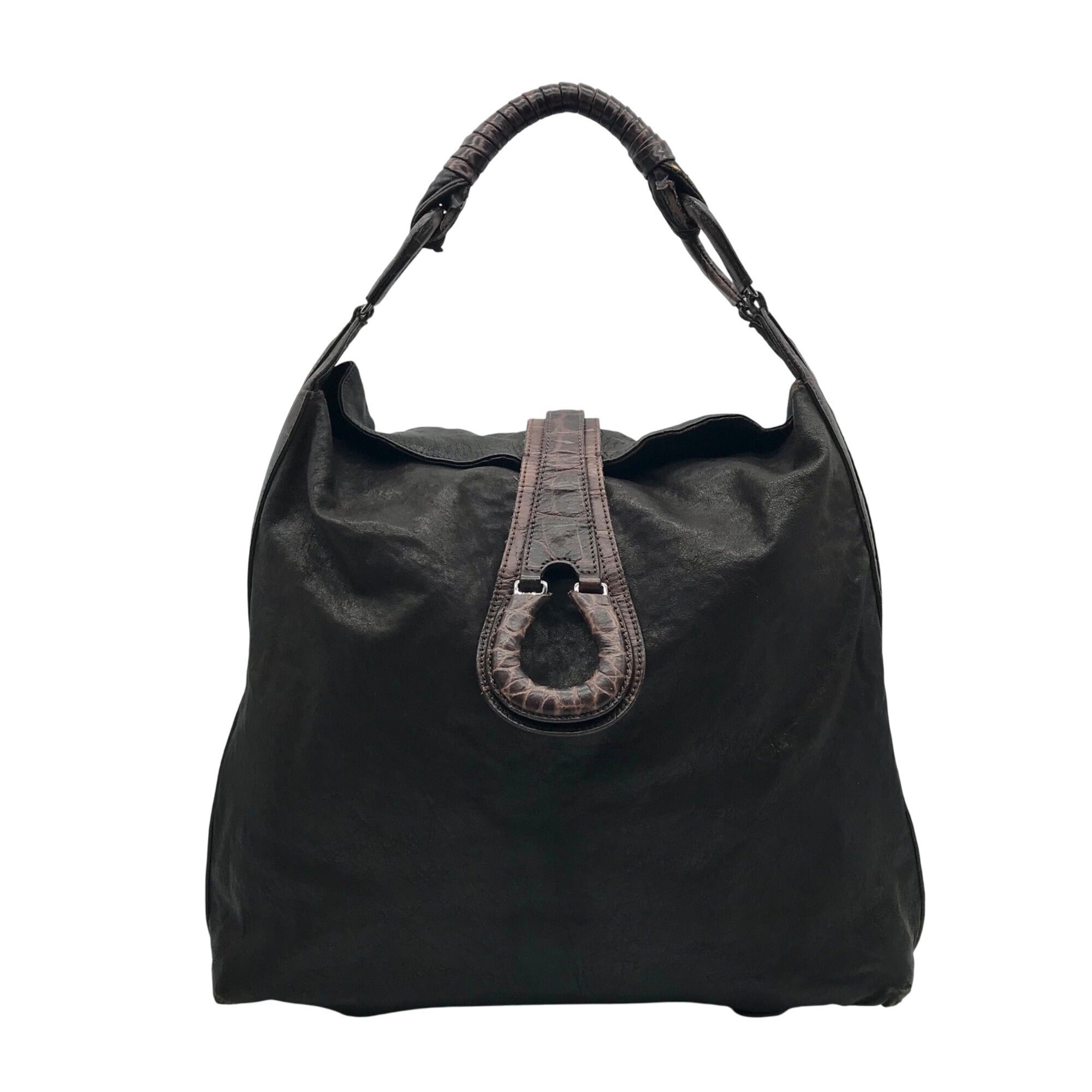 Giorgio Armani Dark Brown Leather Hobo Bag