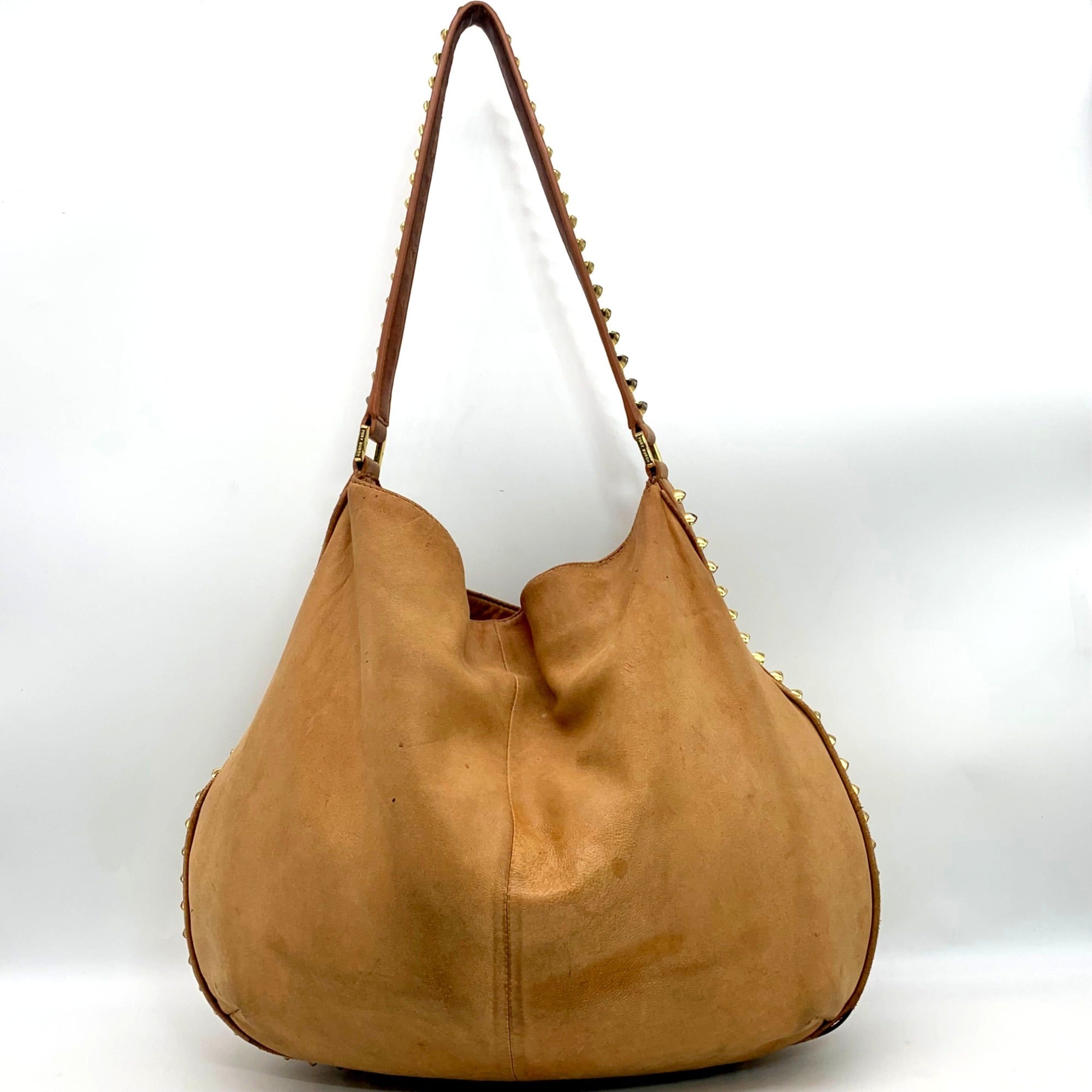 Tory Burch Tan Leather Pyramid Studded Hobo Shoulder Bag