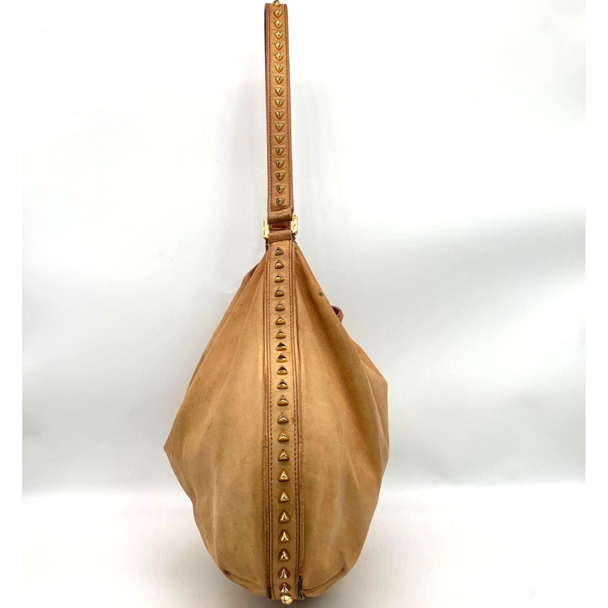 Tory Burch Tan Leather Pyramid Studded Hobo Shoulder Bag