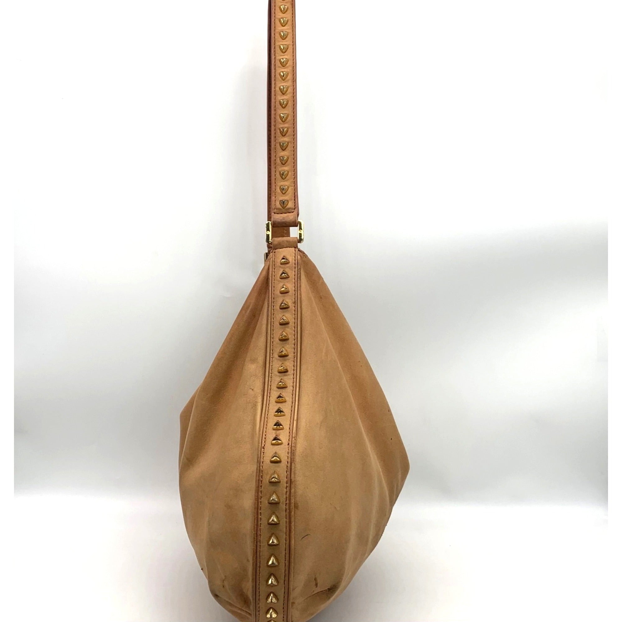 Tory Burch Tan Leather Pyramid Studded Hobo Shoulder Bag