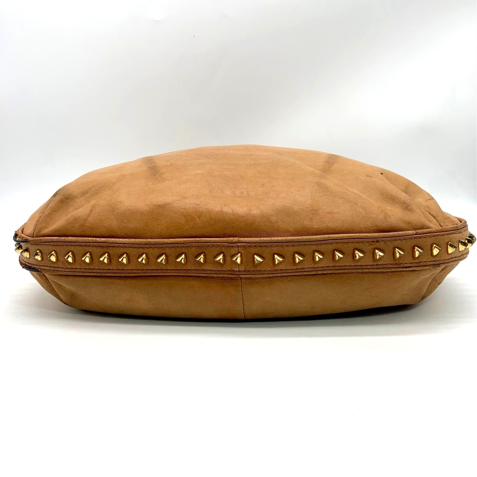Tory Burch Tan Leather Pyramid Studded Hobo Shoulder Bag
