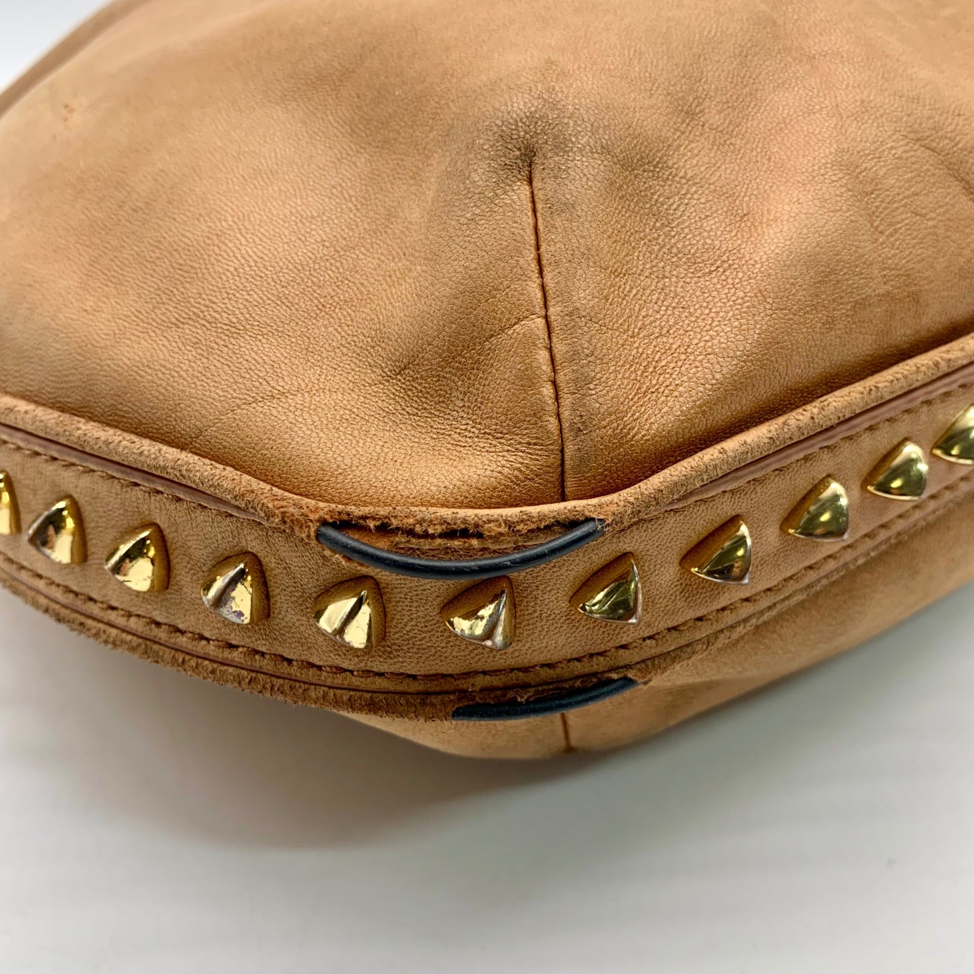 Tory Burch Tan Leather Pyramid Studded Hobo Shoulder Bag