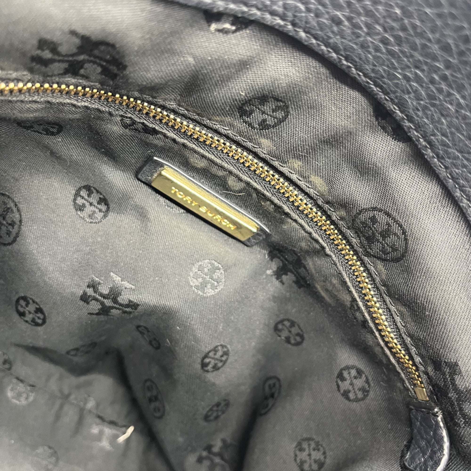 Tory Burch Black Pebbled Leather Carter Chain Tote Bag