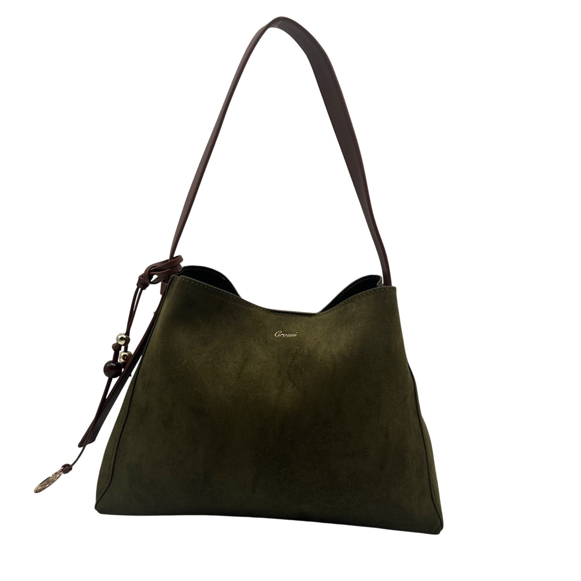 Grossi Green Suede Hobo Crossbody Bag