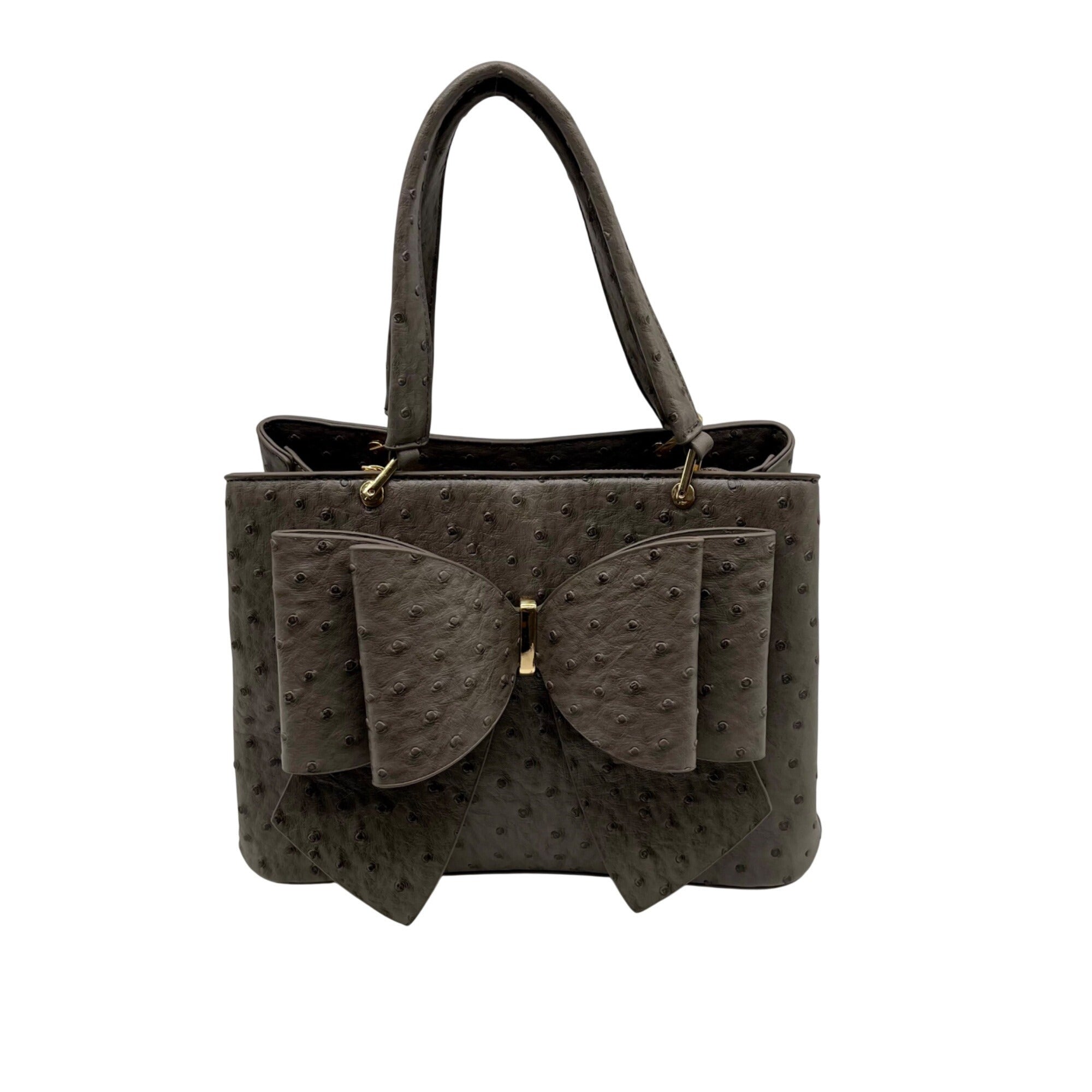 Grossi Grey Faux Leather Ostrich-Textureed Tote Bag
