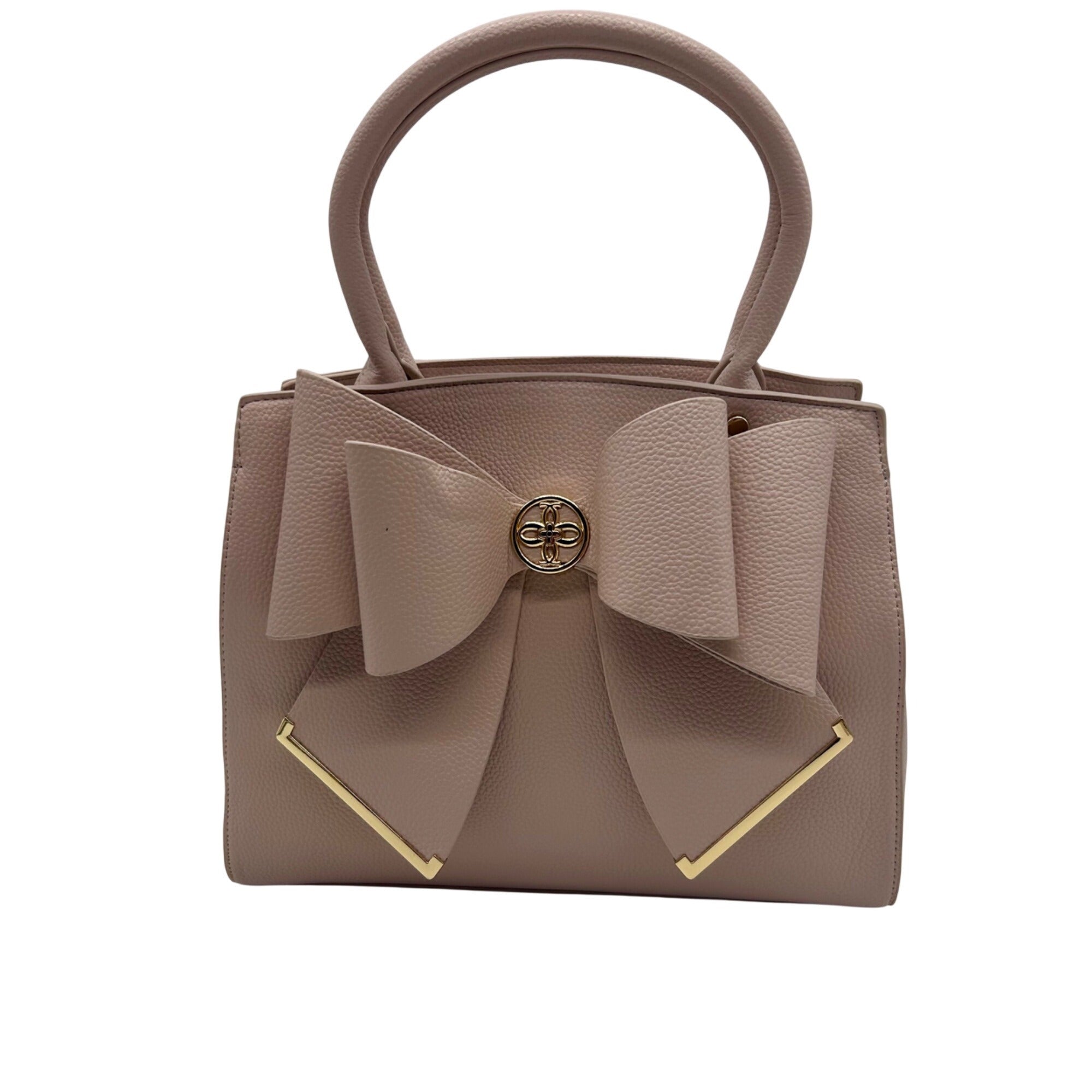 Grossi Pink Faux Leather Poppy Bowtie Top Handle Satchel Bag