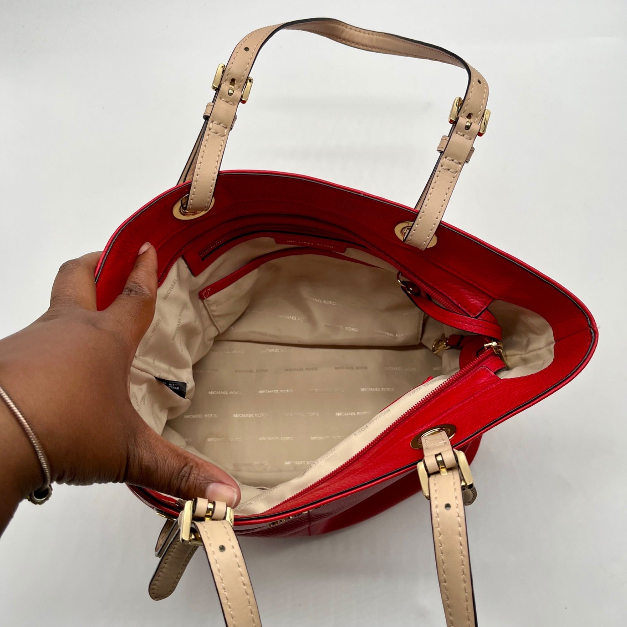 Michael Kors Red Pebbled Leather Tote Bag