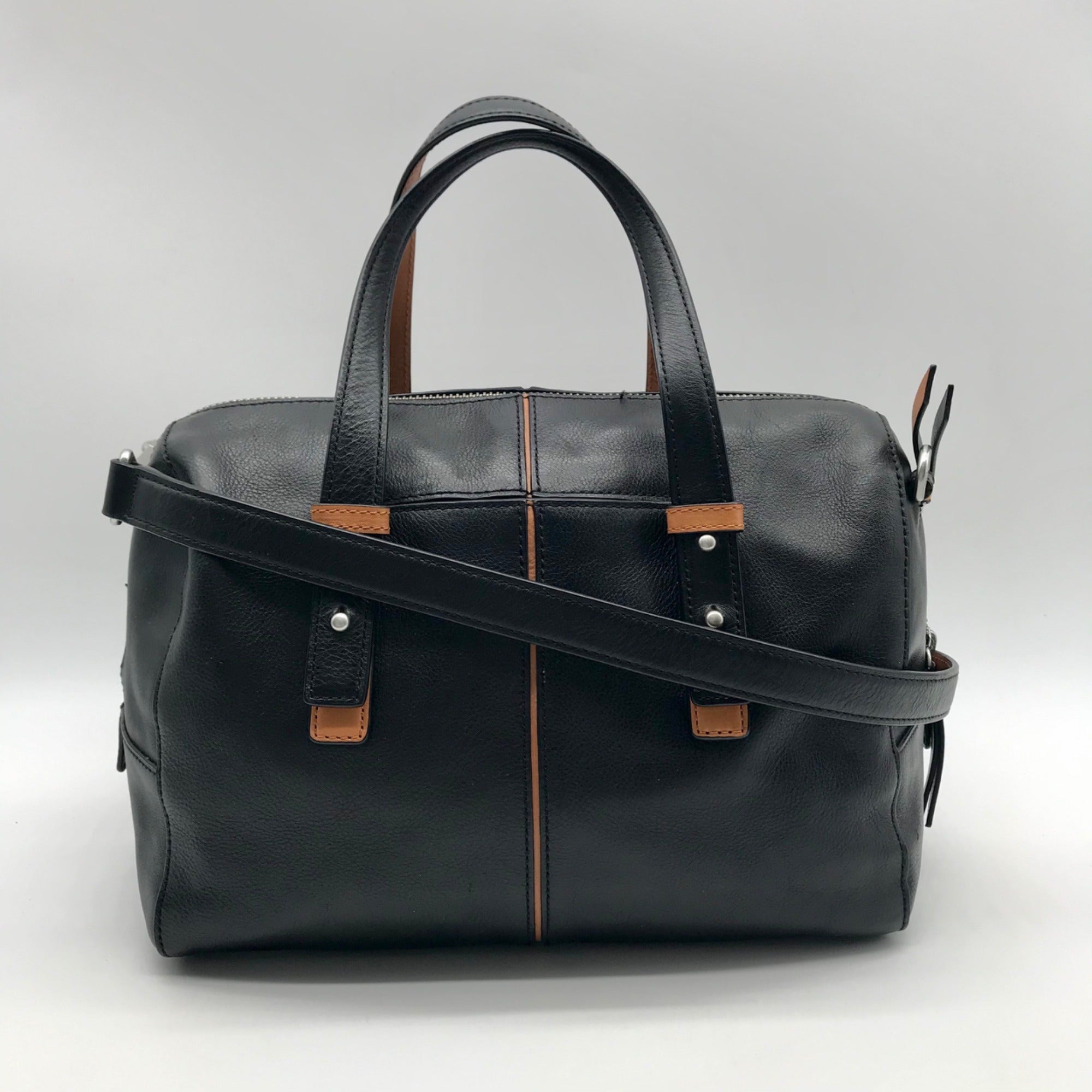 Vera Bradley Black Leather Gallatin Satchel Bag