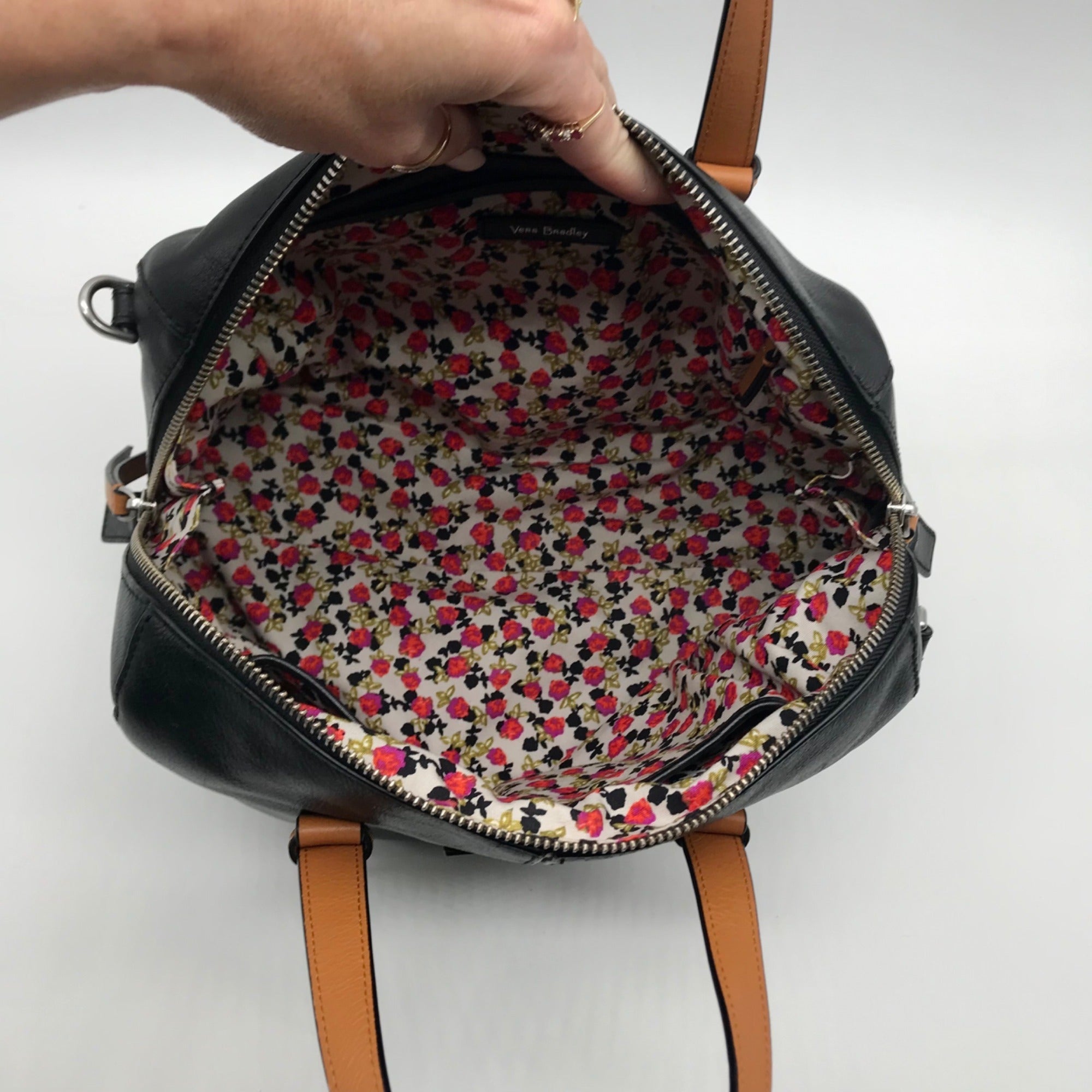 Vera Bradley Black Leather Gallatin Satchel Bag